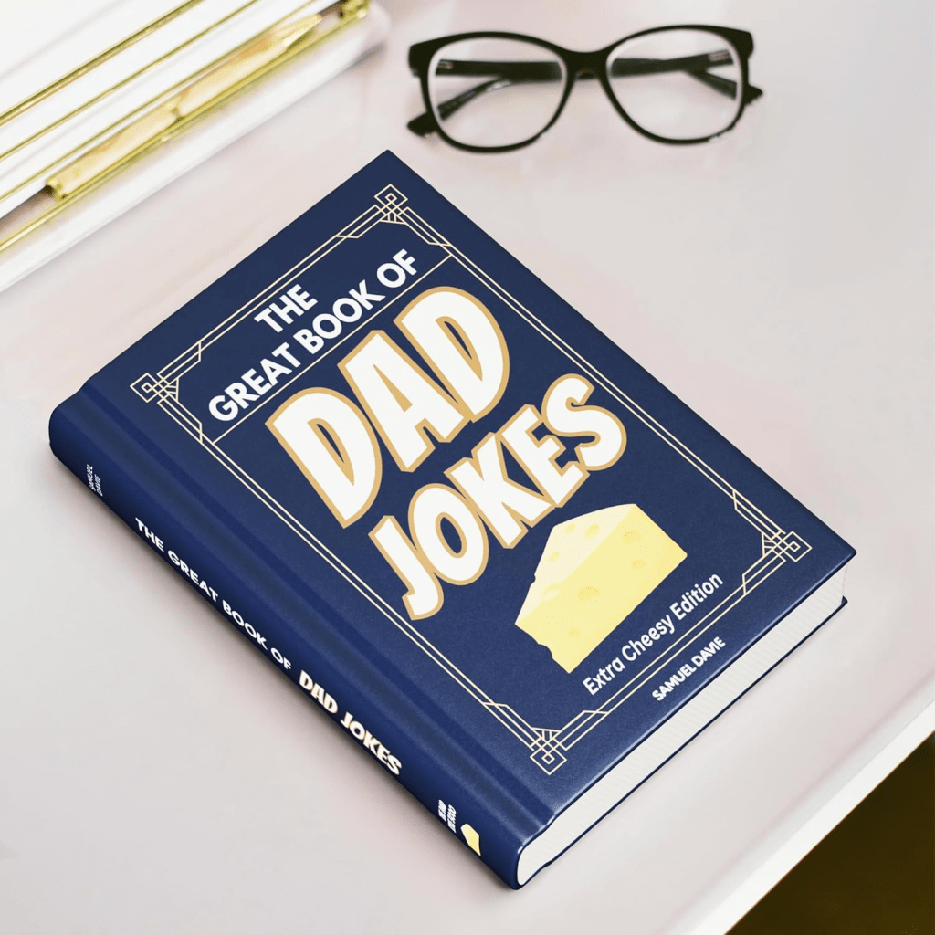 Dad jokes book opened on a table for new fathers